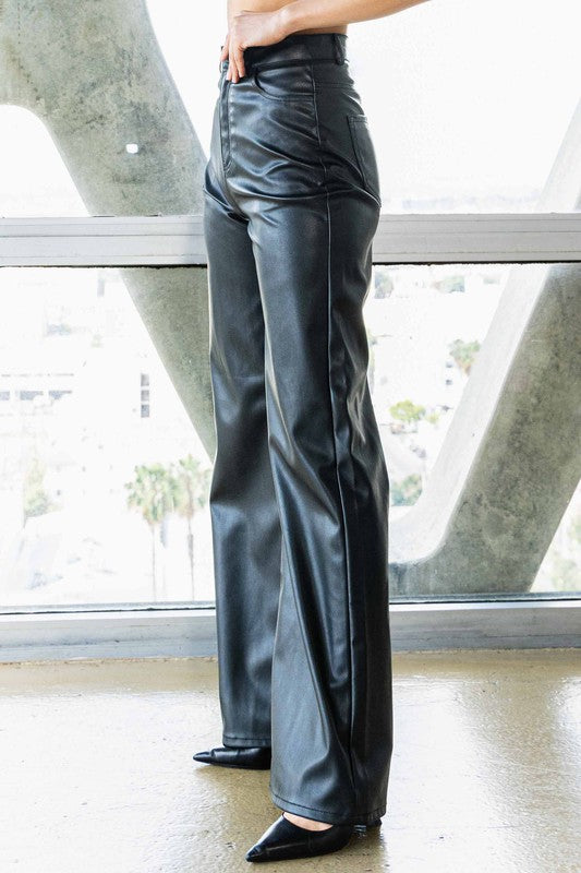 Vegan Leather Wide Leg Pants-SHIPS DIRECTLY TO YOU!