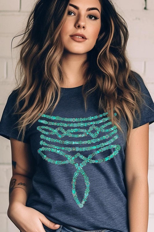 Turquoise Stone Boot Stitch Tee-SHIPS DIRECTLY TO YOU!