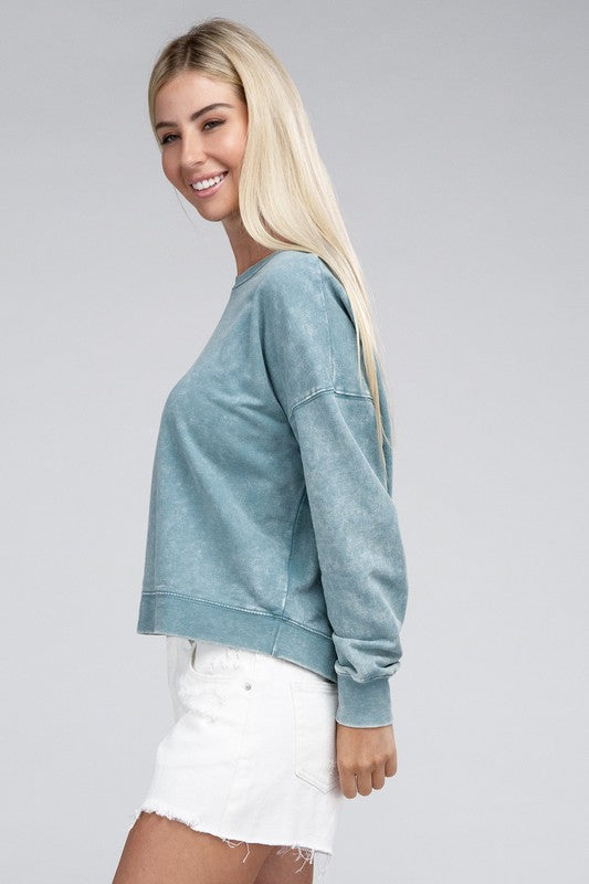 French Terry Acid Wash Boat Neck Pullover-SHIPS DIRECTLY TO YOU!