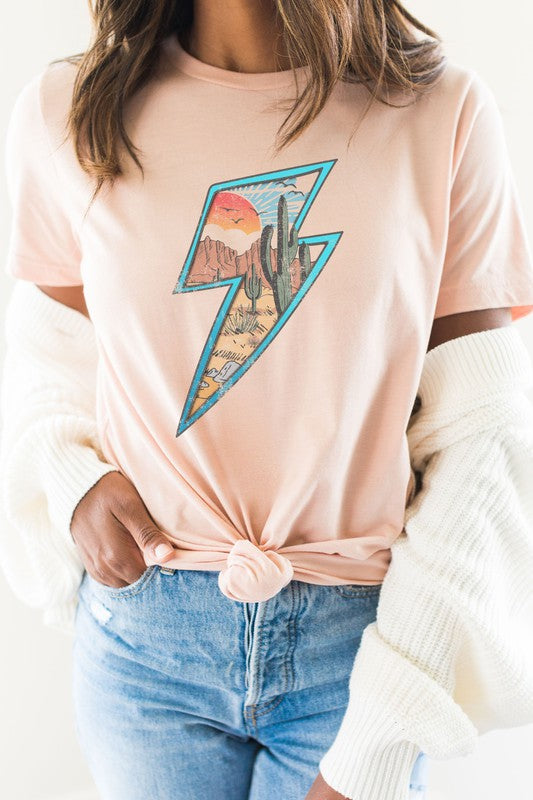 Western Desert Scene in Lightning Bolt Graphic Tee-SHIPS DIRECLTY TO YOU!