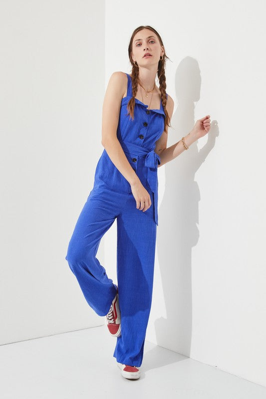 SLEEVELESS ADJUSTABLE STRAP BUTTON DOWN JUMPSUIT-SHIPS DIRECTLY TO YOU!