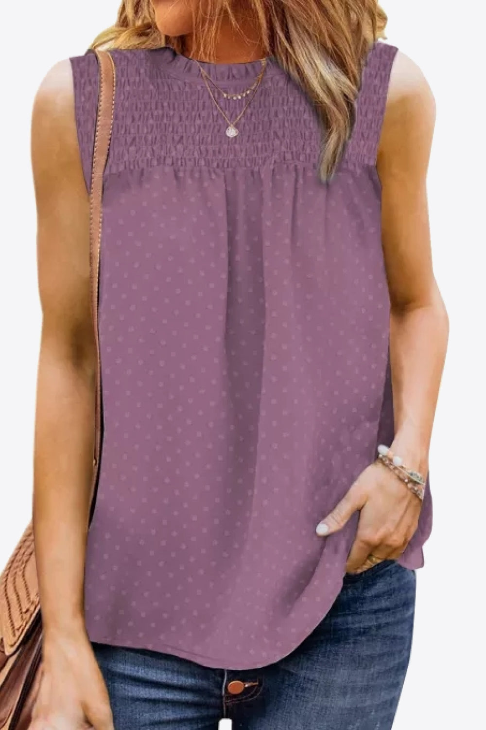 Smocked Tie Back Frill Trim Tank-SHIPS DIRECTLY TO YOU!